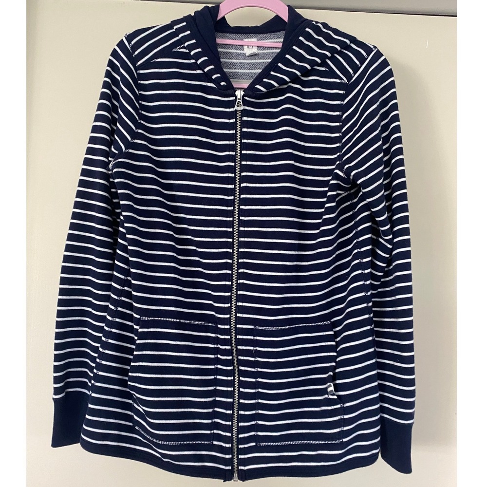 GAP Navy White Stripe Zip Up Hoodie Sweatshirt Womens Small Lounge‎ Beach